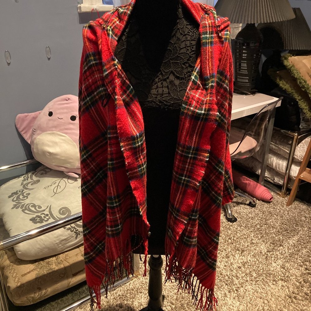 Women's red plaid shawl